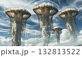 Jellyfish floating among clouds in a surreal sky 132813522