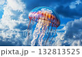Jellyfish floating among clouds in a surreal sky 132813525