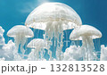 Jellyfish floating among clouds in a surreal sky 132813528