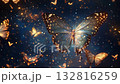 Delicate butterflies drift gracefully through a shimmering night sky filled with stars, creating a captivating visual experience 132816259