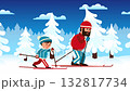 Father and Son Skiing in Snowy Winter Forest Cartoon Loop Animation Father and Son Skiing in Snowy Winter Forest Cartoon Loop Animation 132817734