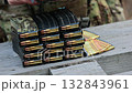 A stockpile of rifle magazines and ammo. Concept for strategic readiness, modern defense, and security operations. 132843961