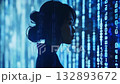 Animation of a female silhouette walking through cyberspace / Future image of the digital world 132893672