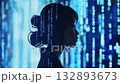 Animation of a female silhouette walking through cyberspace / Future image of the digital world 132893673