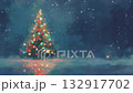 Snowy night Christmas tree light blur background 132917702