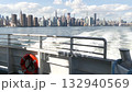 New York City skyline from ferry boat. Manhattan midtown, Empire State, Chrysler Building, USA. 132940569