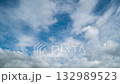 Beautiful daytime sky time-lapse featuring fast-moving clouds against a clean blue background. 132989523