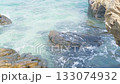 Sea landscape with rocks on the beach Beautiful blue water with waves 133074932