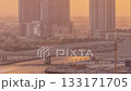 Cityscape skyscrapers of Dubai Business Bay with water canal aerial timelapse. 133171705
