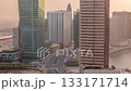Cityscape skyscrapers of Dubai Business Bay with water canal aerial timelapse. 133171714