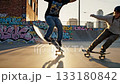 boy and girl doing some trick on skate 133180842