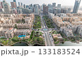 Skyscrapers in Barsha Heights district and low rise buildings in Greens district aerial timelapse. Dubai skyline 133183524