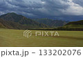 Aerial view of fields and mountains 133202076