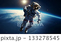 地球を背景に宇宙遊泳する宇宙飛行士の動画 133278545