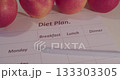 diet Plan. diet plan and a apples lying on a table. 133303305