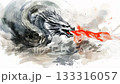 水墨画の龍が口から炎を吐く動画 133316057