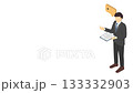 Isometric illustration: A man in a suit explaining 133332903