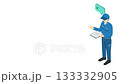 Isometric illustration: Factory worker giving explanation 133332905