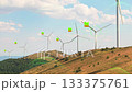 Wind turbines generating clean power with rechargeable battery charging animation 133375761