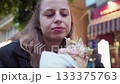 UGC video of woman trying street food falafel in Bulgaria 133375763