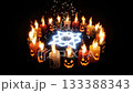 Join the enchanting Halloween Candle Ritual with mystical symbols for a magical experience 133388343