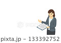 Isometric illustration: A woman in a suit explaining something (with facial expression) 133392752