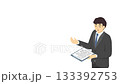 Isometric illustration: A man in a suit explaining something (with facial expression) 133392753