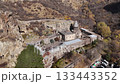 aerial view of Monastery of Geghard and Upper Azat Valley in Kotayk region of Armenia on sunny autumn day 133443352