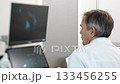 Doctor reviewing ultrasound scan results on medical monitor. 133456255