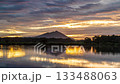 Mount Tsukuba at sunrise reflected on the water surface of the flood control pond on Hahakojima Island, Ibaraki Prefecture. Title change Timelapse 133488063