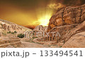 Mountains of Petra (against the background of the sunset, 4K, time lapse), Jordan, Middle East. 133494541