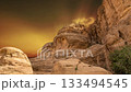 Mountains of Petra (against the background of the sunset, 4K, time lapse), Jordan, Middle East. 133494545