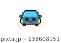 8-bit pixel art cute blue car character happy. looped animation 4k 30fps 133608151