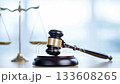 Gavel and scales of justice representing law, legal system, judgment, court, justice, equality, balance, and a fair trial process for important decisions 133608265