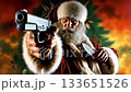 A santa claus holding a gun and a knife in his hand 133651526