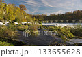 Laufen Stone Bridge with the Rhine Falls and golden autumn foliage. Neuhausen, Schaffhausen, Switzerland 133655628