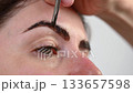 Caucasian woman getting eyebrow tinting procedure.  133657598