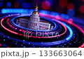 A 3D rendering of the United States Capitol building in the middle of a circle 133663064