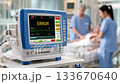 Medical alert shows error on monitor during critical patient care in hospital room 133670640