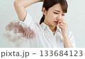 A Japanese woman can't stand the stench rising from the sides of her white shirt A Japanese woman can't stand the stench rising from the sides of her white shirt 133684123