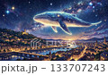 遊戲背景：一段美麗的傳奇鯨魚在夜空中悠閒游弋的視頻 133707243