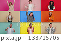 Collage of smiling happy people men women celebrating success game victory, win, good positive news 133715705