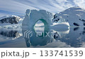 Big Iceberg in Antarctica Winter Scenery, Amazing Shape Ice Formation of Massive Large Enormous Blue Icebergs in Antarctic Peninsula Landscape Seascape with Ocean Sea Water 133741539