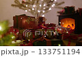 Pile of gift boxes and decorations for christmas and new year 133751194