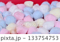 A close-up video of colorful cotton balls 133754753