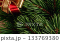 Festive pine branches adorned with red and gold ribbon celebrate christmas tradition 133769380