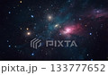 Deep space flight approaching colorful nebula 133777652