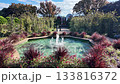 Harbor View Park, Yamatecho, Yokohama, Kanagawa, Japan, Outdoor garden fountain with autumn trees and clear sky in public park 133816372