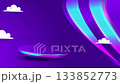Vibrant purple stage with neon accents and fluffy clouds for a modern, dreamy product display or creative presentation in stylish animated video 133852773
