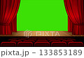 Dramatic red velvet curtains rising over a stage with rows of seats, perfect for theater productions, presentations, and live events 133853189